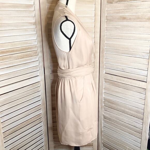 Vintage Crispin & Basilio Nude Beige Blush 100% Silk Draped Front Mini Dress XS - Picture 2 of 11